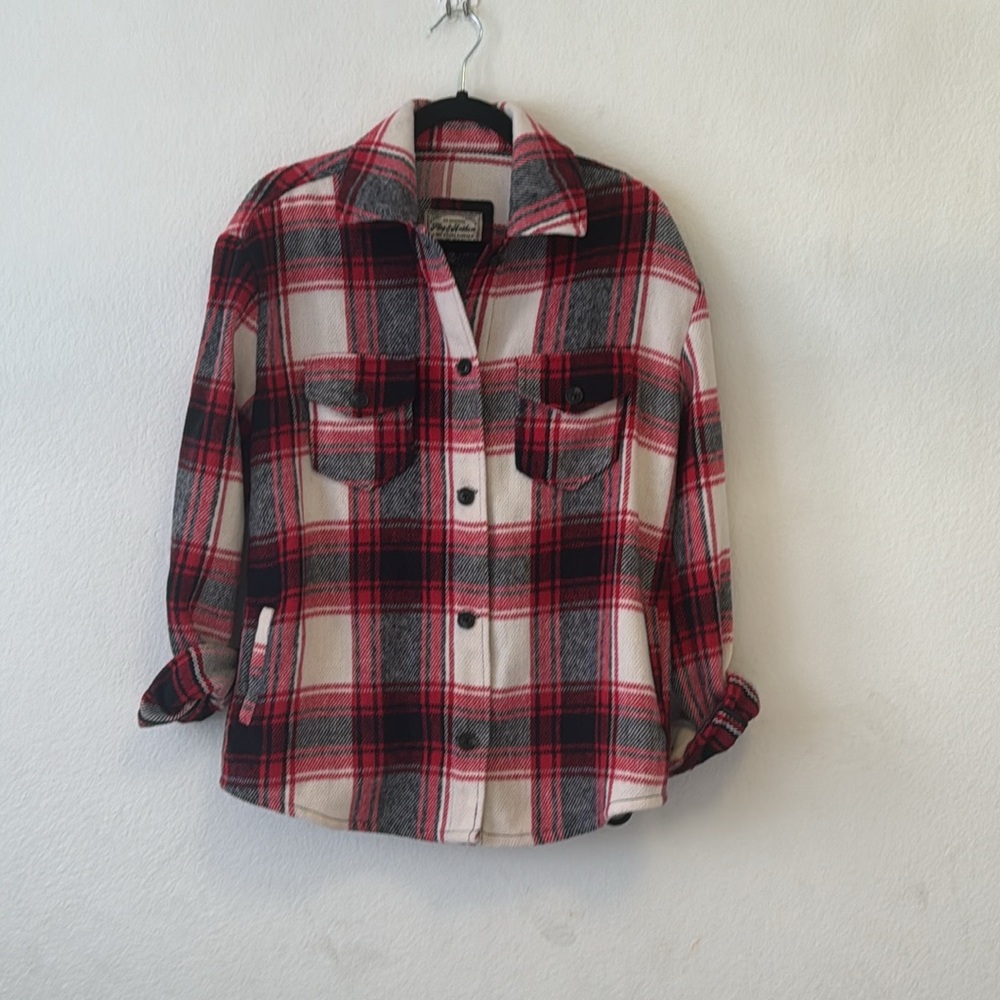 Flag & Anthem Women Shirt
Jacket Plaid Button Up Red White Black Long Sleeve NWT